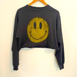 Prince Peter Collection Cropped Distressed Smiley Face Sweatshirt Size Small